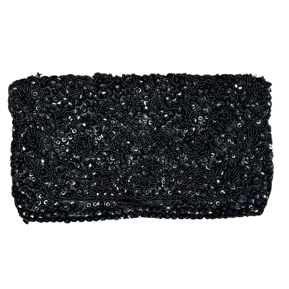 Vintage Black Beaded and Sequined Clutch
